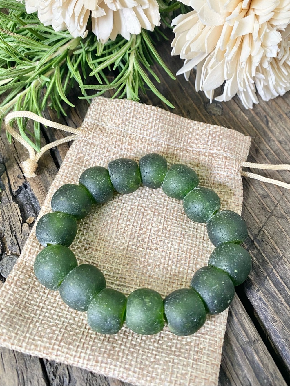 Chunky Smokey Green Stretch Bracelet
